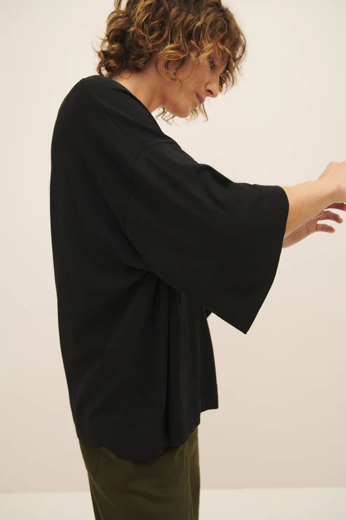 Kowtow Oversized V Neck Top - Black