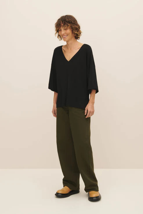 Kowtow Oversized V Neck Top - Black