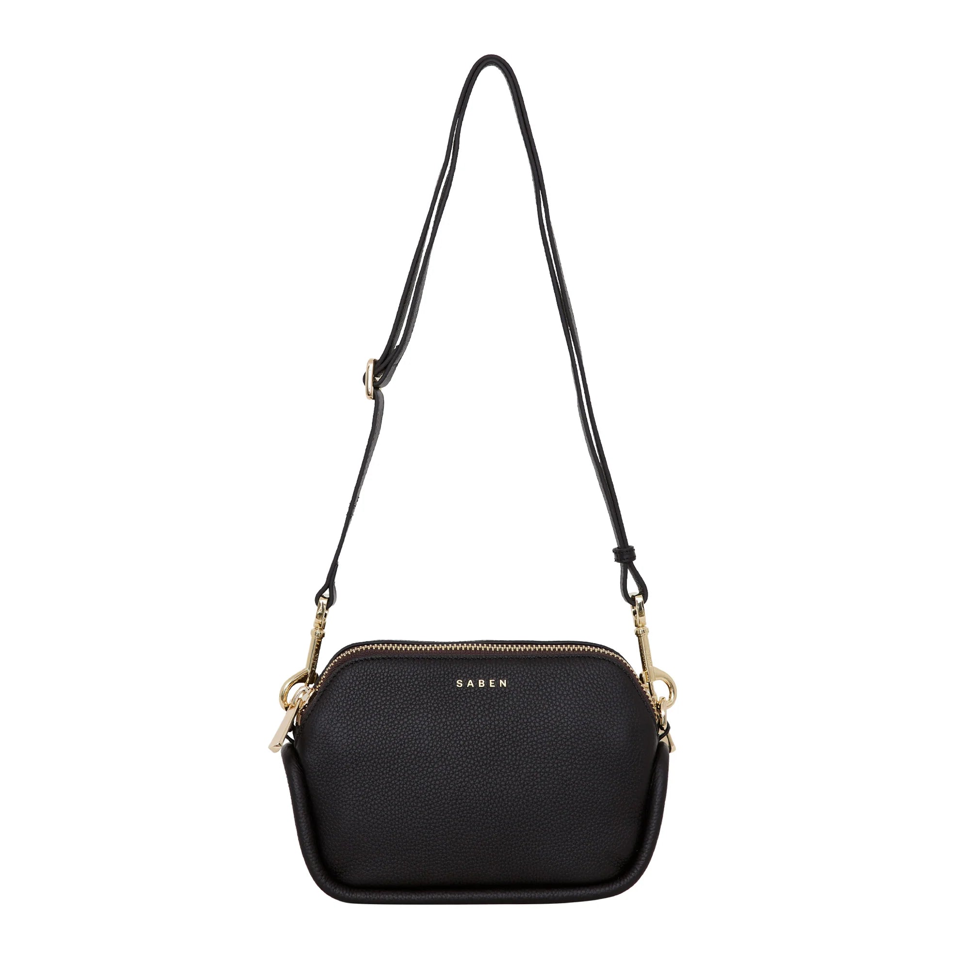 Black leather handbag with gold clasps from Saben