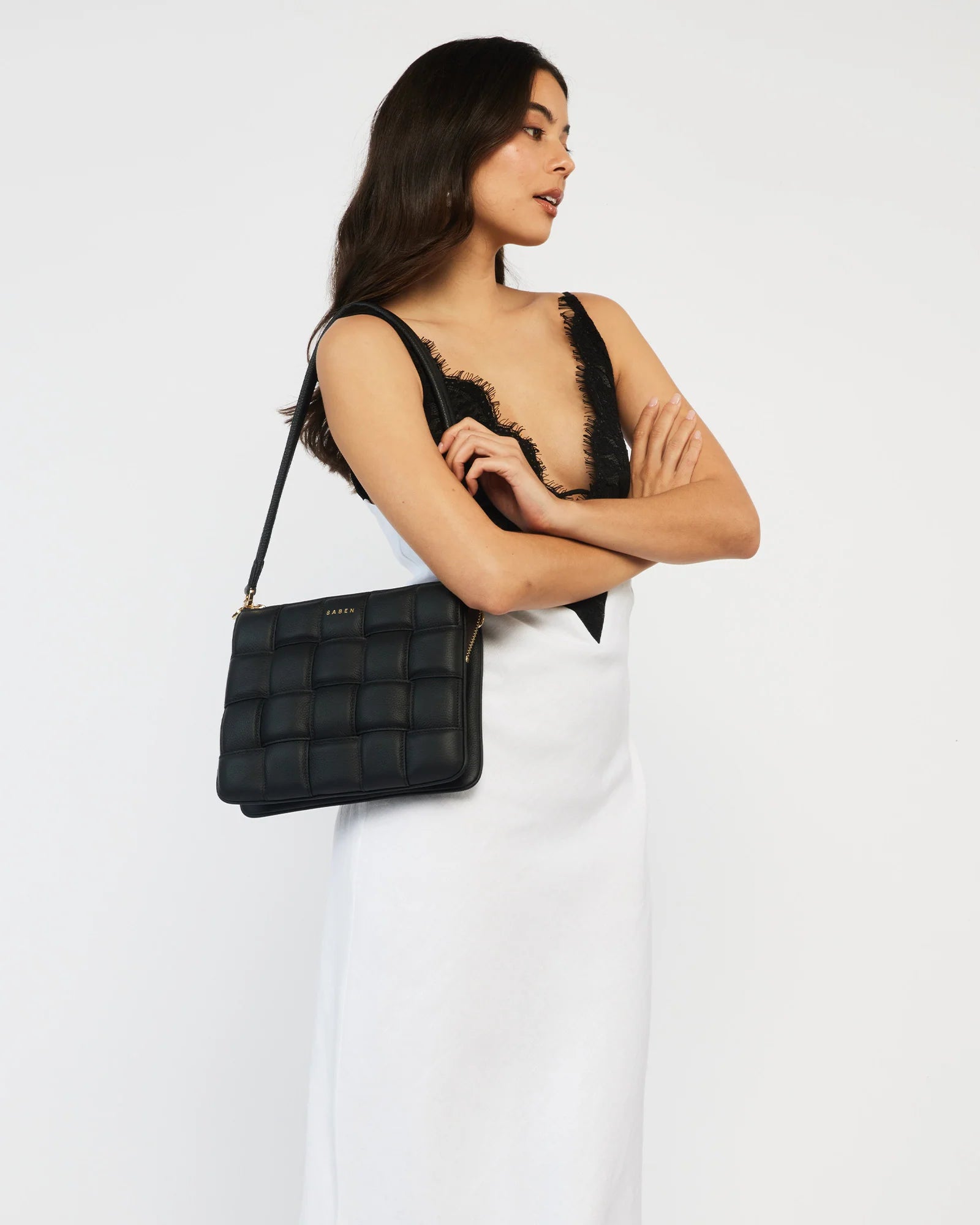 Saben Matilda Shoulder Bag - Black Woven