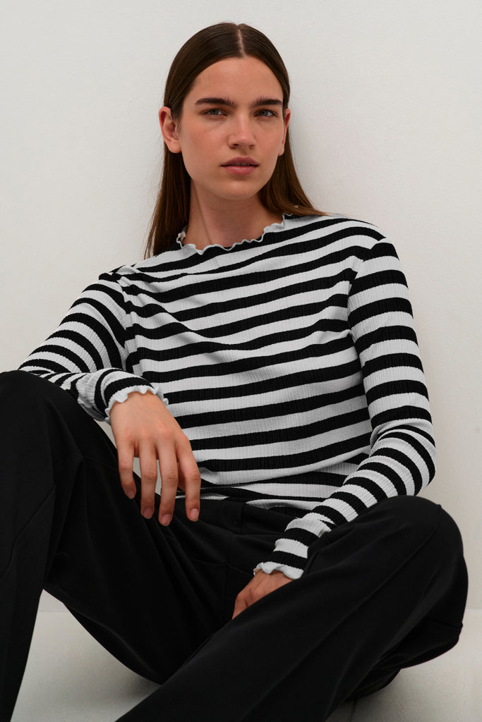 Karen by Simonsen Candace LS  Big Stripe Tee - Black/Smoke