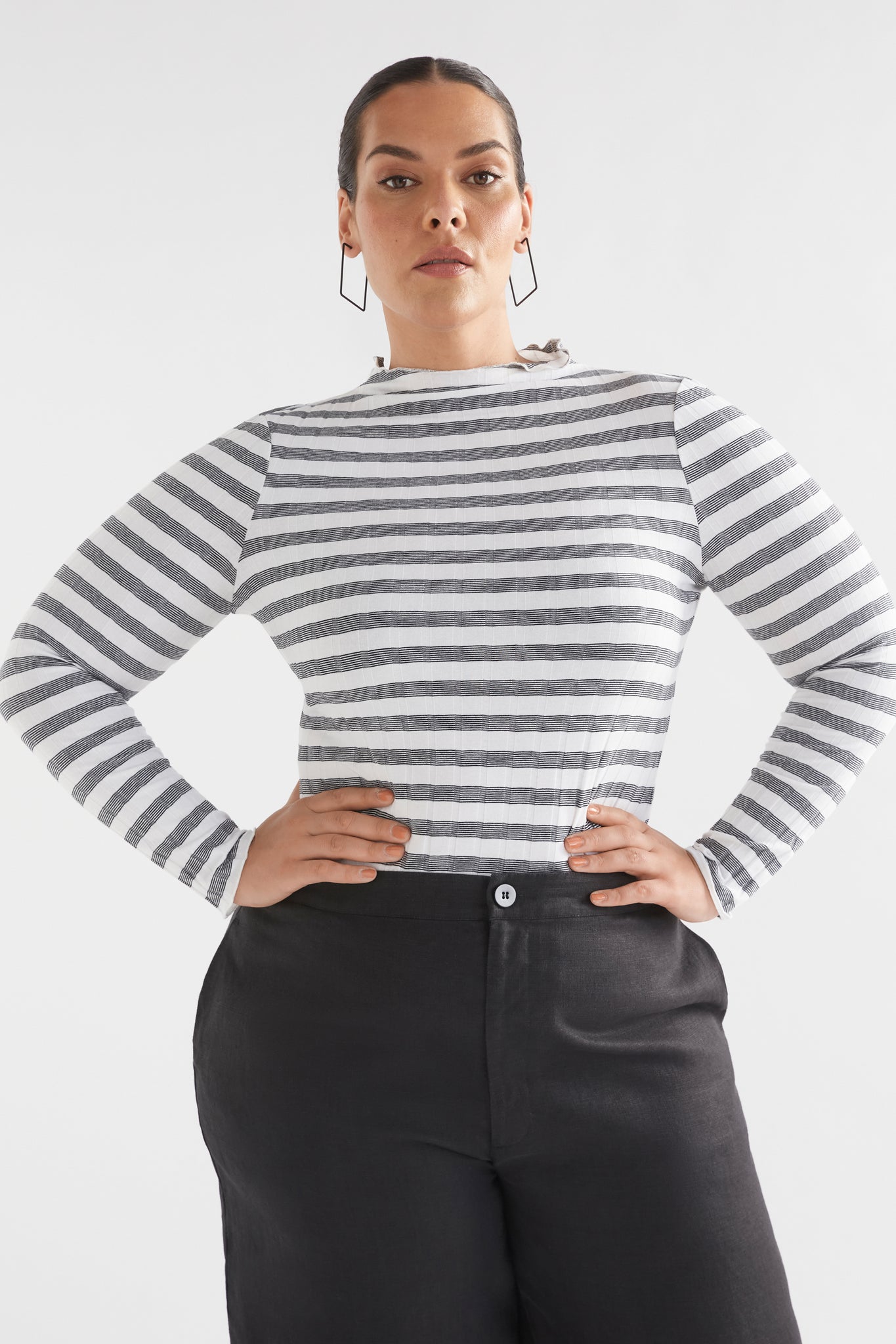 Elk Skiva Organic Top - White/Black Stripe