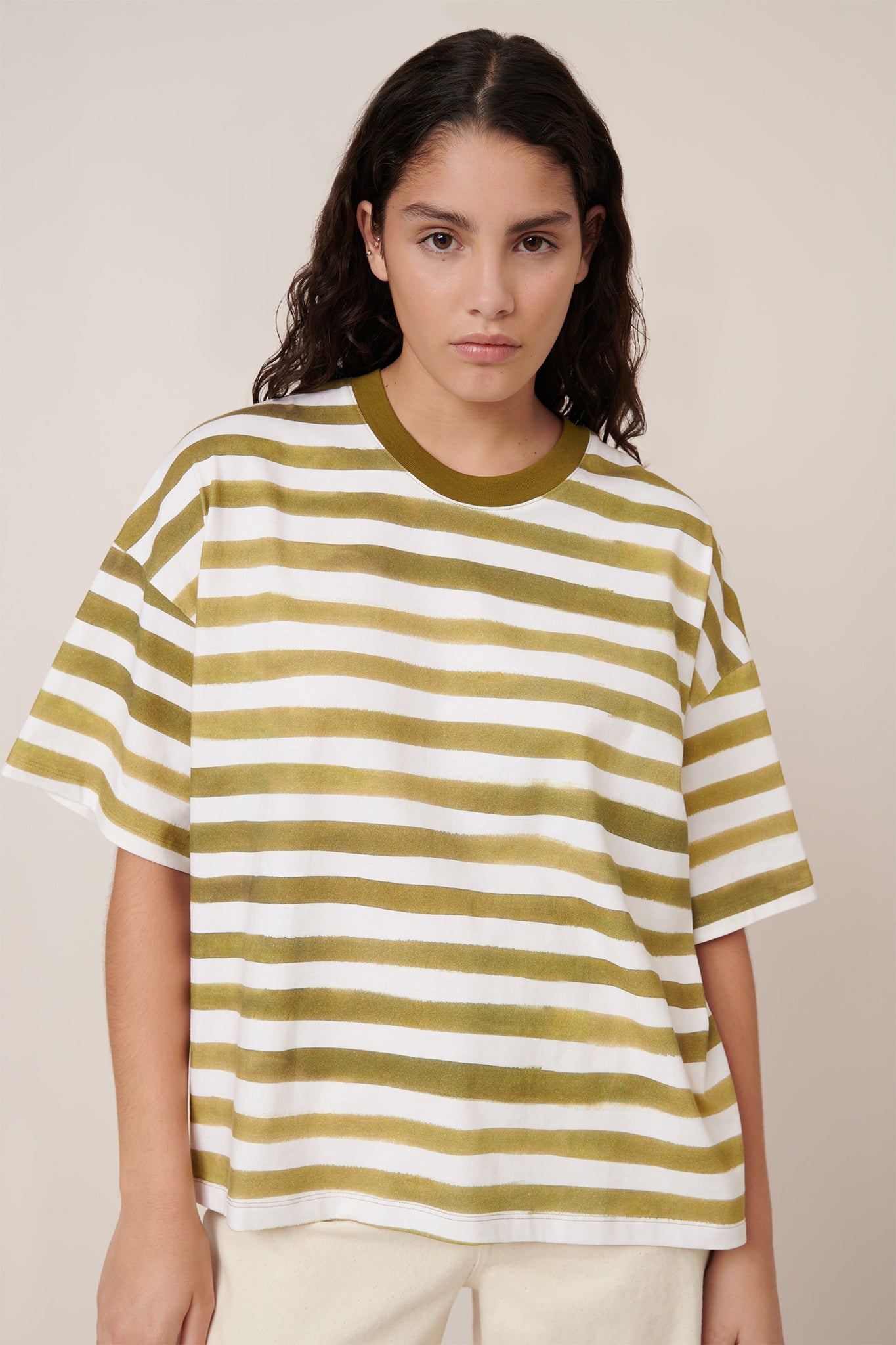 Kowtow Oversized Boxy Tee - Brushstrokes Stripe