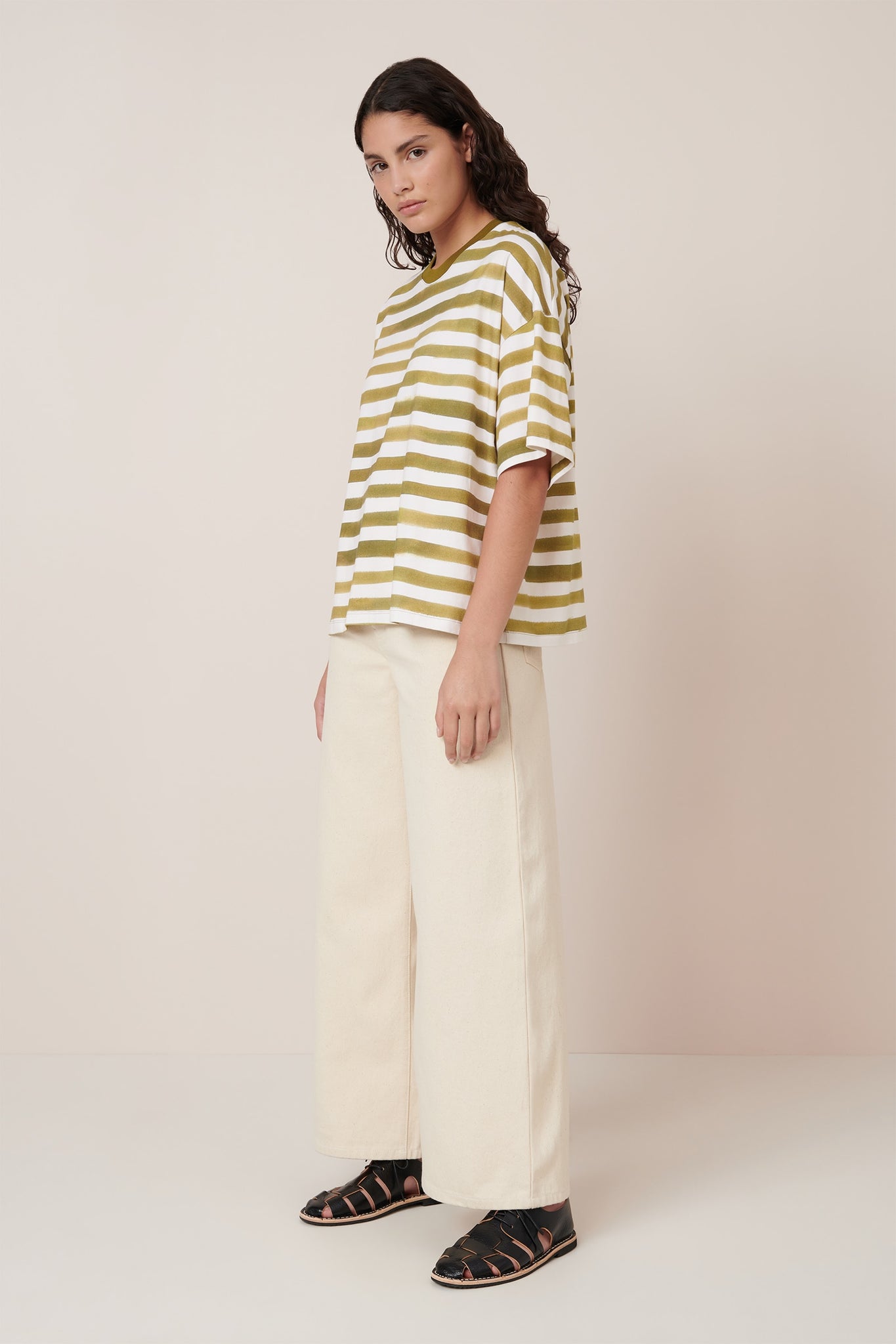Kowtow Oversized Boxy Tee - Brushstrokes Stripe