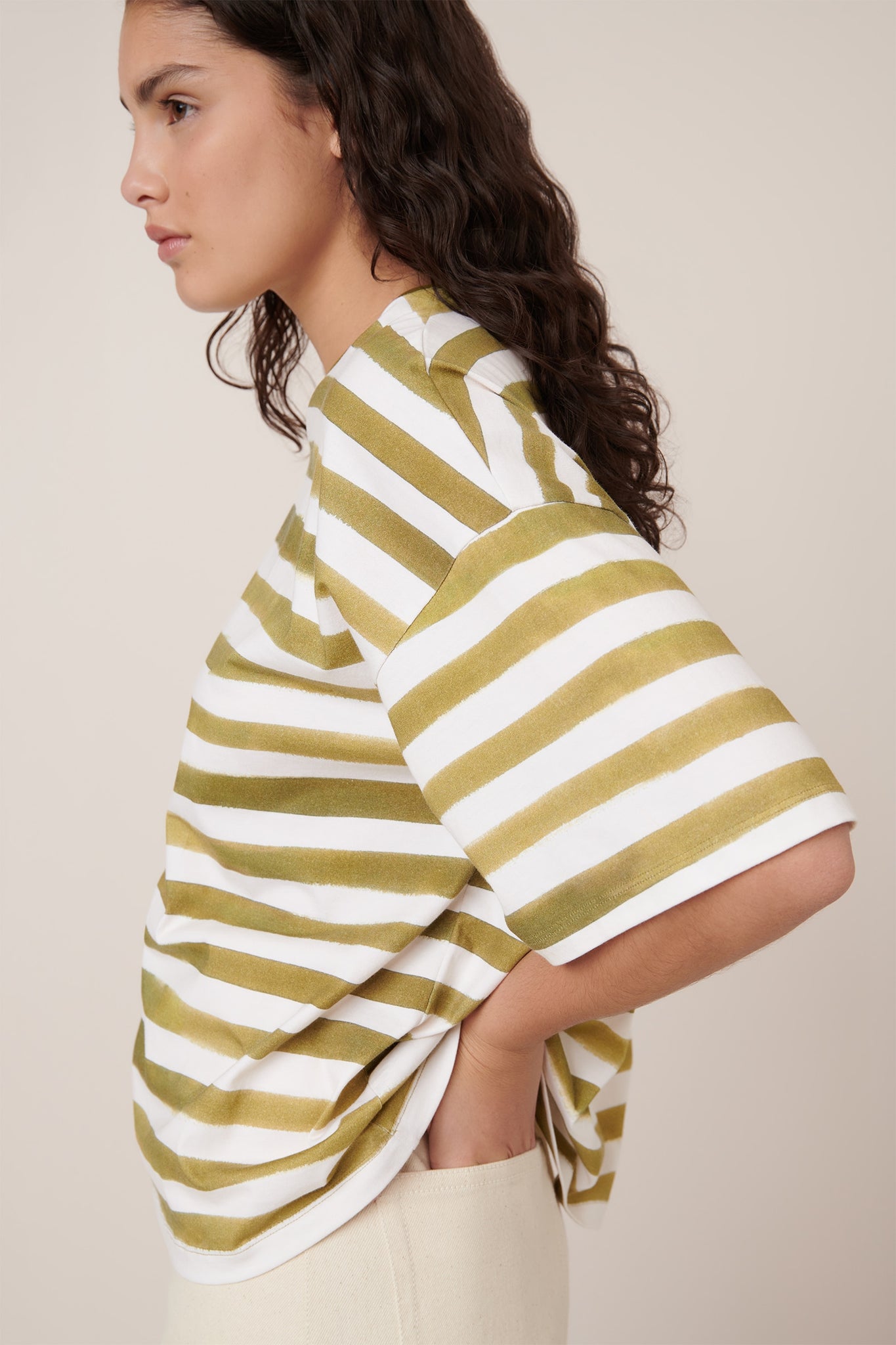 Kowtow Oversized Boxy Tee - Brushstrokes Stripe