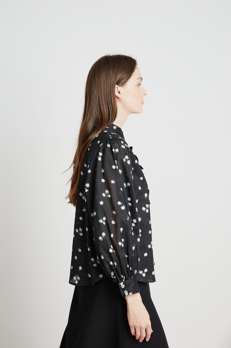 Twenty-Seven Names Ella Blouse - Black Lavender Floral – Wanda Harland