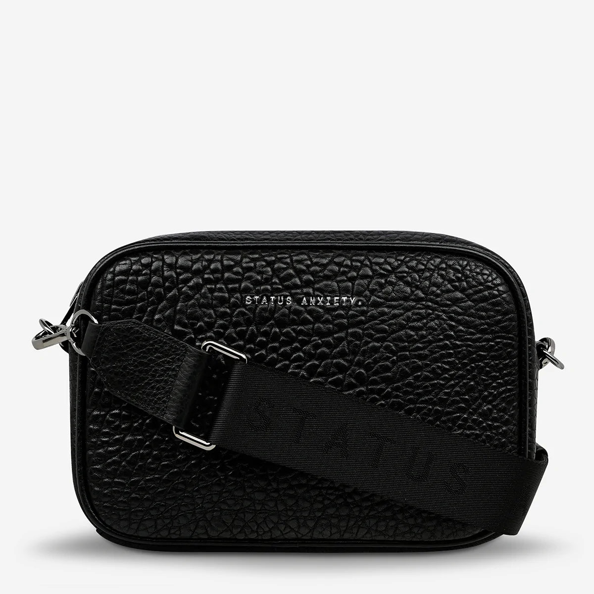 Status Anxiety Bag - Plunder - Black Bubble Leather with Webbed Strap