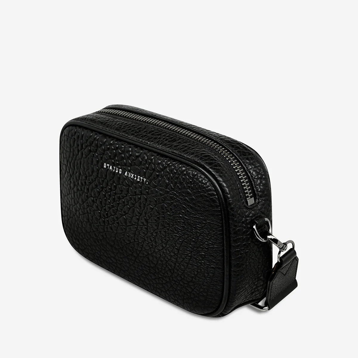Status Anxiety Bag - Plunder - Black Bubble Leather with Webbed Strap